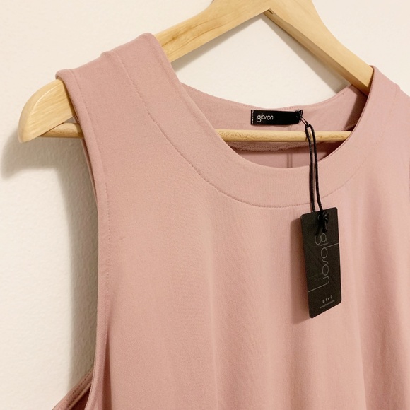 Nordstrom Gibson Pink Asymmetrical Ruffle Hem Tank - Picture 2 of 7